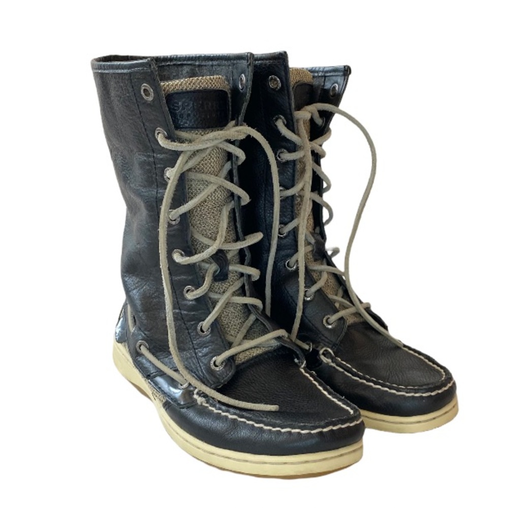Sperry Top Sider Womens Ladyfish Fold Down Black Leather Boots